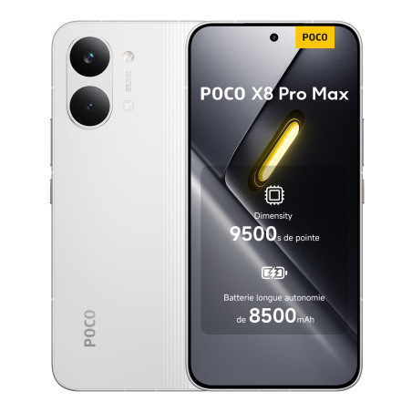 Smartphone POCO X8 Pro Max- 6,83"- 12Go +512 Go - Processeur dimensity 9500s, chargeur non inclus Blanc