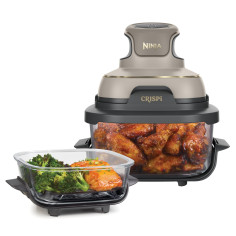 NINJA CRISPi Air Fryer jaune compact - 4 en 1 avec 2 capacités en verre 3,8 L ou 1,4 L - Lavable au lave-vaisselle