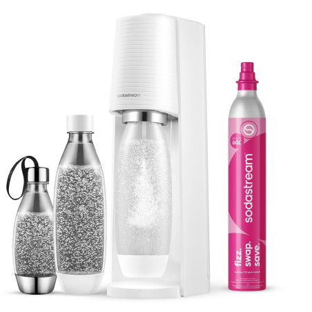 Machine à eau pétillante SODASTREAM Terra blanche CO2 Quick Connect - Cylindre 60L - 2 bouteilles 1L et 1 bouteille 0,5L