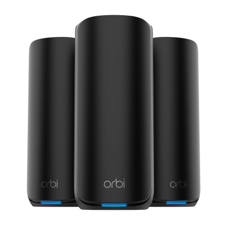 Système Mesh NETGEAR Orbi RBE873SB noir WiFi 7 - Pack de 3 - Jusqu'à 21 Gbps - Couvre 600 m² - Port 10GB - Tri-Band BE21000
