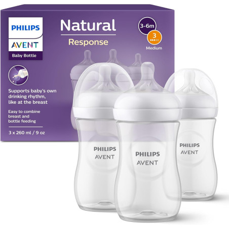Biberons à réponse naturelle PHILIPS Avent SCY903/03 - 260 ml sans BPA - Bébés 1 mois et + - Lot de 3