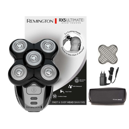 Rasoir électrique REMINGTON RX5 Ultimate XR1501 pour tête rasée et chauve - 5 têtes rotatives flexibles - Sans fil 50 min