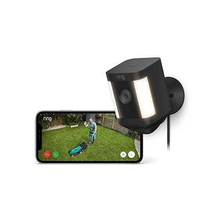 Ring Caméra Spotlight Plus avec adaptateur secteur (Spotlight Cam Plus Plug-in)| Caméra de surveillance extérieure wifi HD, audi