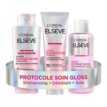Routine Cheveux L'OREAL PARIS Elseve Glycolic Gloss Ultimate - 3 Produits