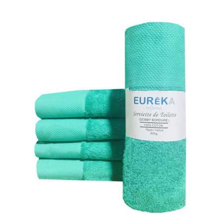 Serviette de Bain avec Bordure Dobby Eurêka Home - 100% Coton - 70 x 140 Cm - 600g - Vert