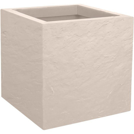 Pot de fleurs Carré 30 cm - EDA - Volcania Up - 21 L - Intérieur/Extérieur -Décor Pierre - 29,5 x 29,5 x H. 29,5 cm - Beige