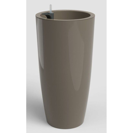 Pot de fleur haut rond avec systeme auto-arrosage SANTONI SWS - Plastique - Taupe - Ø33 x H65 cm - Int/Ext - ARTEVASI