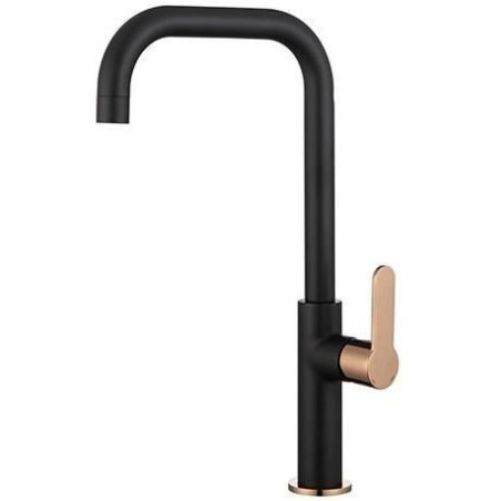 Mitigeur évier - EDOUARD ROUSSEAU - Laobane - Embase Ø 50 mm - Tube mobile - Noir / Rose Gold
