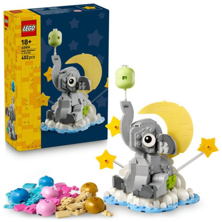 Figurine a construire - LEGO - 40814 - Bébé éléphant sur nuage - Tete tournante - Cadeau a exposer