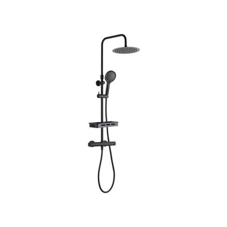 Colonne de douche avec mitigeur thermostatique - Edouard Rousseau - Ars Tab - Noir - Douche de tete ronde - Douchette a main