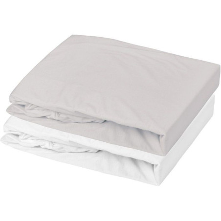 Lot de 1 drap housse jersey 100% coton + 1 alese - MON PTIT DODO - 70 x 140 cm - Blanc et gris souris