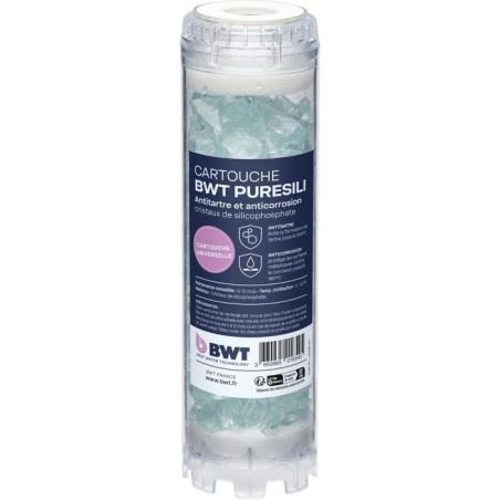 Cartouche antitartre - BWT - PURESILI - Cristaux silicophosphates - Antitartre jusqu'a 100 °C - Anticorrosion jusqu'a 180 °C