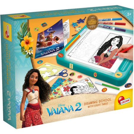 École de dessins avec table lumineuse - Vaiana 2 - LISCIANIGIOCHI - Kit Dessin - Table A4 - Pochoirs & Autocollants - Des 5 ans