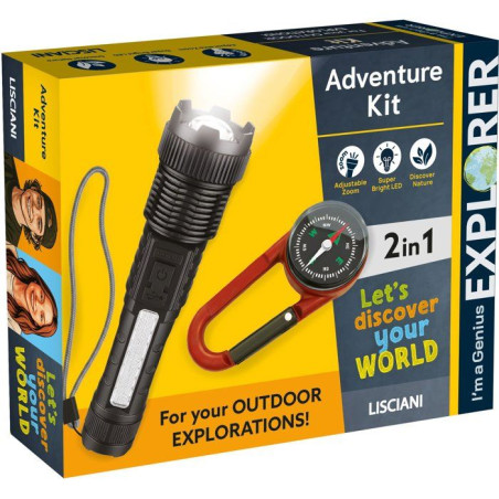 I'M A GENIUS EXPLORER Torche & Boussole - Kit d'Exploration - LISCIANIGIOCHI - Des 7 ans