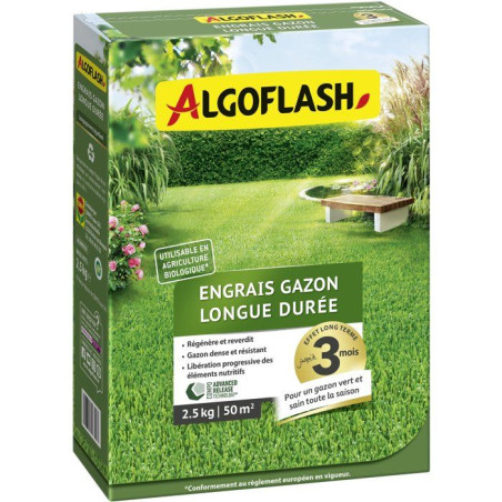 Engrais gazon - Longue durée jusqu'a 3 mois - 2,5 kg pour 50 m² - UAB - ALGOFLASH