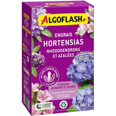 Engrais acidophiles - Hortensias, rhododendrons & azalées - Floraison abondante et colorée - 800 g - UAB - ALGOFLASH