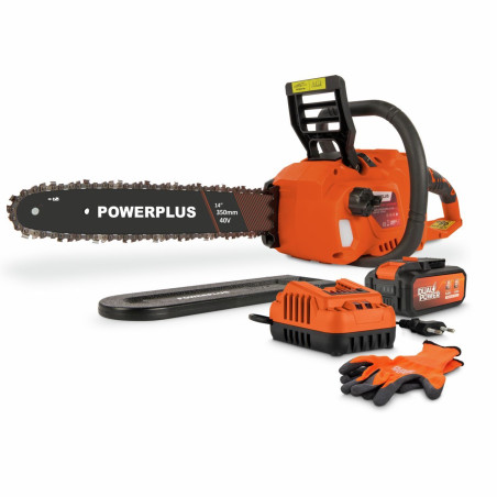 Tronçonneuse a Batterie - Dual Power - POWDPGCSS2 - Élagueuse sur batterie de 40 V - Guide de 350 mm - Batterie et chargeur in