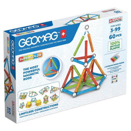 Jeu de construction magnétique - GEOMAG - Supercolor Recycled 60 pieces - Créativité - Magnétisme - Écoresponsable