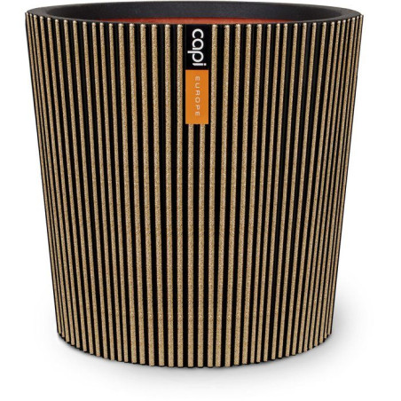Pot de fleurs conique Groove NL - Plastique - Noir/or - 45 x 41 cm - CAPI EUROPE