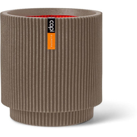 Pot de fleurs cylindre Groove NL - Plastique - Chaud taupe - 36 x 38 cm - CAPI EUROPE