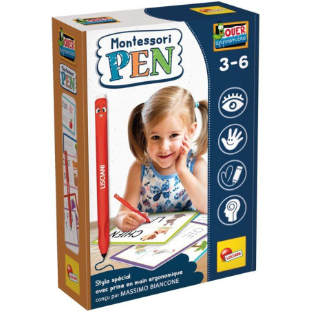 MONTESSORI PEN Stylo Ergonomique + Fiches - Jeu Éducatif - LISCIANIGIOCHI - Premiers Mots & Bonne Prise en Main - Des 3 ans