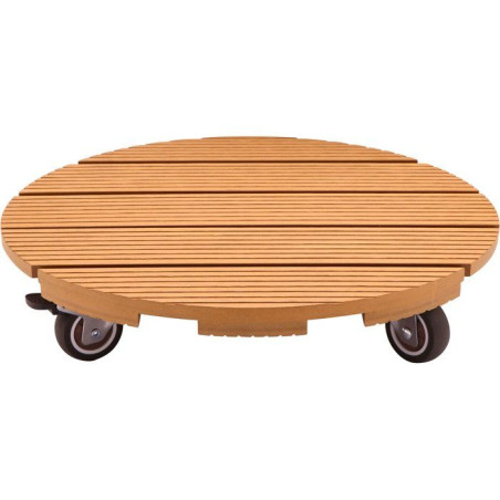 Support de pot a roulettes - NATURE - WPC - H8,6 x Ø38 cm - 4 roulettes - Bois