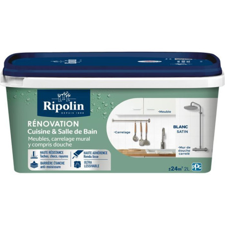 Peinture rénovation cuisine et salle de bain - Blanc - Satiné - Ripolin - 2L