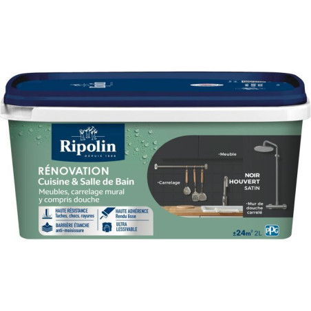 Peinture rénovation cuisine et salle de bain - Noir houvert - Satiné - Ripolin - 2L