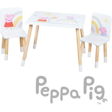Set table et 2 chaises pour enfant - ROBA - Peppa Pig - Pieds en bois massif - Blanc / Rose / Naturel