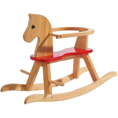 Cheval a bascule en bois - ROBA - Arceau de protection amovible - Naturel / Rouge