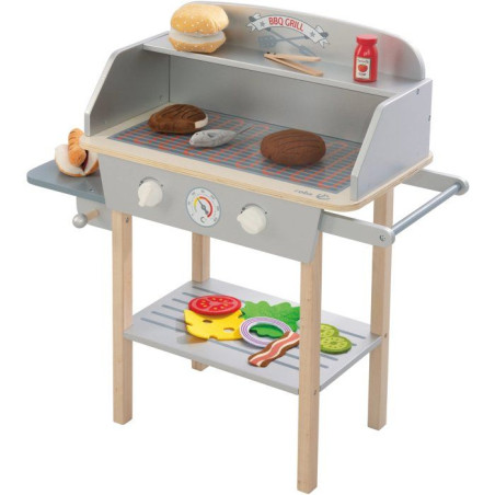 Cuisine barbecue pour enfant - ROBA - Bois massif - 14 accessoires - Gris / Naturel