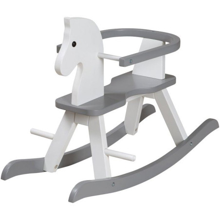Cheval a bascule en bois - ROBA - Arceau de protection amovible - Blanc laqué