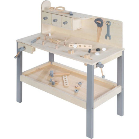 Grand établi en bois pour enfant - ROBA - Avec Kit d'outils - Grand plan de travail - Étagere