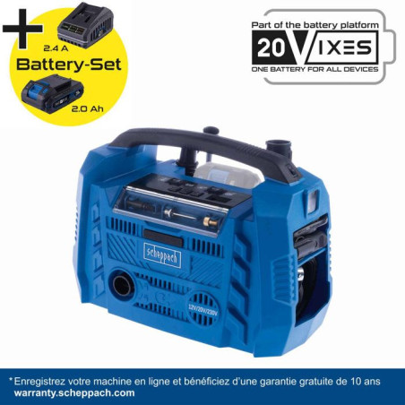 Compresseur sans fil Airforce 6 - pression max 10,3bars - 6 accessoires inclus - SCHEPPACH 20V IXES - Batterie 2Ah + chargeur 2.