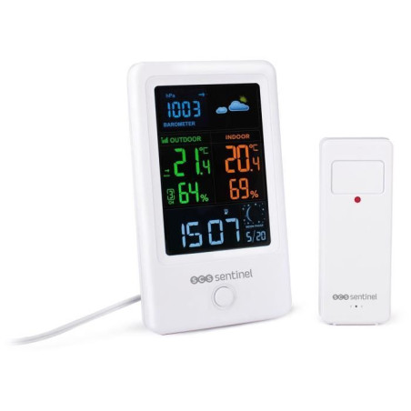 Station météo avec sonde extérieure sans fil - SCS SENTINEL - HCN0076 MeteoColor - Portée : 60 m - 433,92 MHz - Blanc