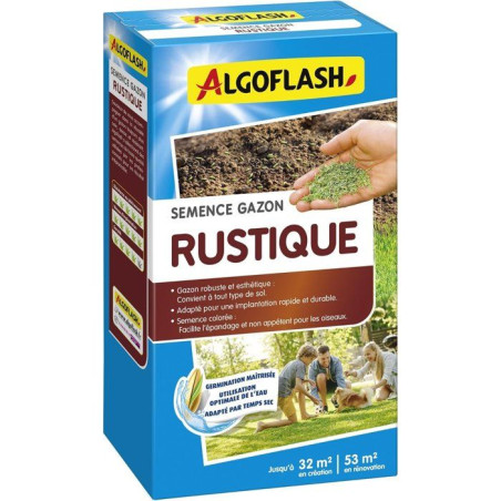 Semences gazon - Rustique - Convient a tout type de sol - Jusqu'a 53 m² en rénovation - 800 g - ALGOFLASH