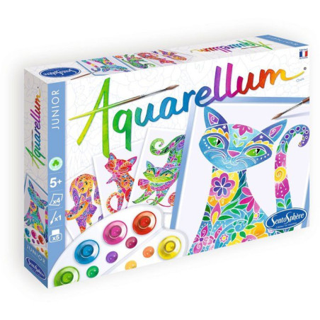 Peinture aquerelle - SENTOSPHERE - Aquarellum Junior - Chats - 5 couleurs - Sertissage sur papier Vélin - Des 6 ans
