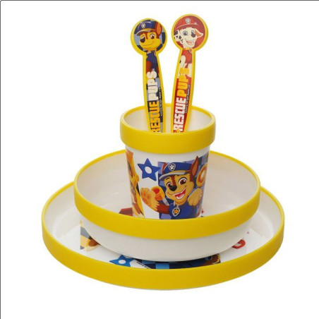 Coffret repas 5 pieces - THERMOBABY - Pat'Patrouille - Assiette, bol, gobelet, cuillere et fourchette - Jaune