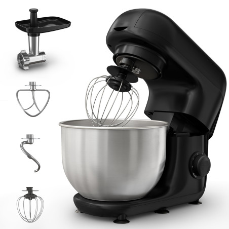Moulinex Bake Essential, Robot pâtissier, Bol inox 4.8 L, 800 W, Kit accessoires, Batteur, Fouet, Pétrin, Hachoir à viande, Résu