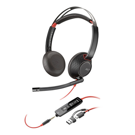 Micro-casque filaire Poly Blackwire 5220, Perche microphone antibruit flexible, Conception ergonomique, Connexion à un PC/Mac