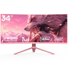 Great voell Écran PC Gamer Incurvé 34 Pouces Rose, UWQHD(3440 x1440), 165Hz, 1500R, Moniteur Gaming Ultrawide 21:9, FreeSync, Da