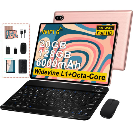 Gemini AI Tablette Android Tablette10 Pouces, 128 Go ROM +2 To TF Extensible, Octa-Core, Widevine L1, GMS Certification, 5GWiFi,