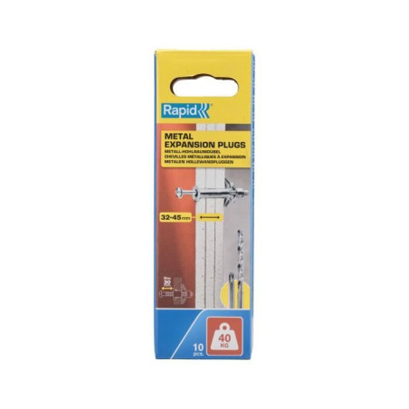 Chevilles a Expansion - RAPID - Métal pour Cloison Plâtre 32-45mm - Lot 10 - Charge Max 40 kg - (5001552)