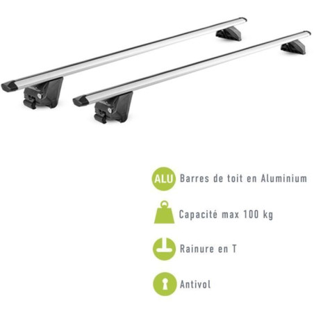 Lot de 2 Barres de toit - GREEN VALLEY - EDGE 120cm - Aluminium - Railing fermé - Maxi 100 kg - Gris
