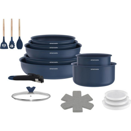Batterie de cuisine - Tous feux dont induction - ARTHUR MARTIN – Revetement céramique - 18 pieces - Poignée amovible