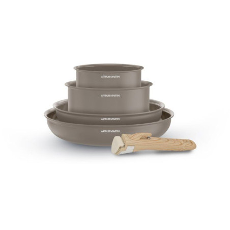 Batterie de cuisine - Tous feux dont induction - ARTHUR MARTIN - AM9192 - Aluminium revetement céramique - 5 pieces - Taupe