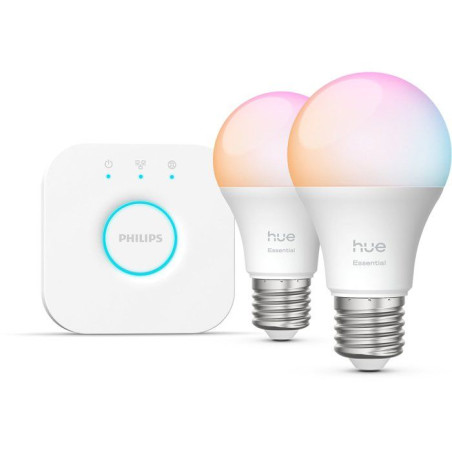 Kit de démarrage - Philips Hue - 1 Bridge - 2 ampoules A60 - Lumiere blanche et colorée