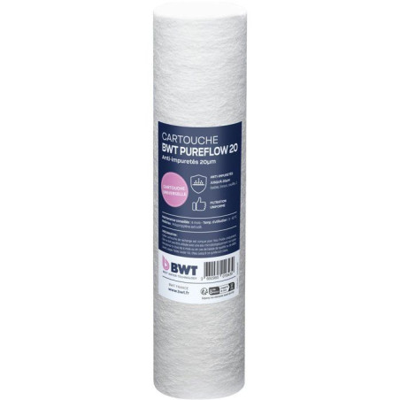 Cartouche filtrante - BWT - Extrudée 20 µm - Retient boues/sable/rouille/particules fines - Compatible filtres 10''
