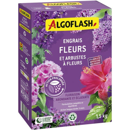 Engrais fleurs - Fleurs & arbustes a fleurs - Formulation complete et équilibrée - 1,5 kg - UAB - ALGOFLASH