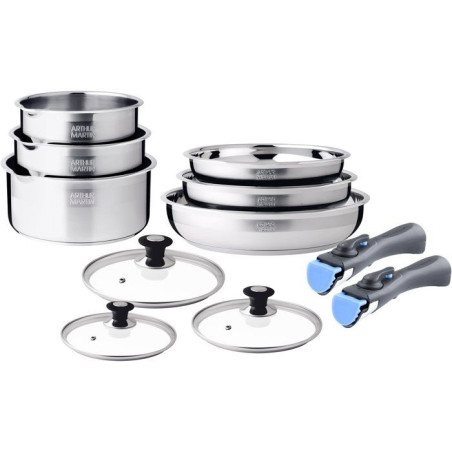 Batterie de cuisine - AM3220 - Tous feux dont induction - ARTHUR MARTIN - Sans PFOA/PFAS - Acier inoxydable 18/10 - 11 pieces